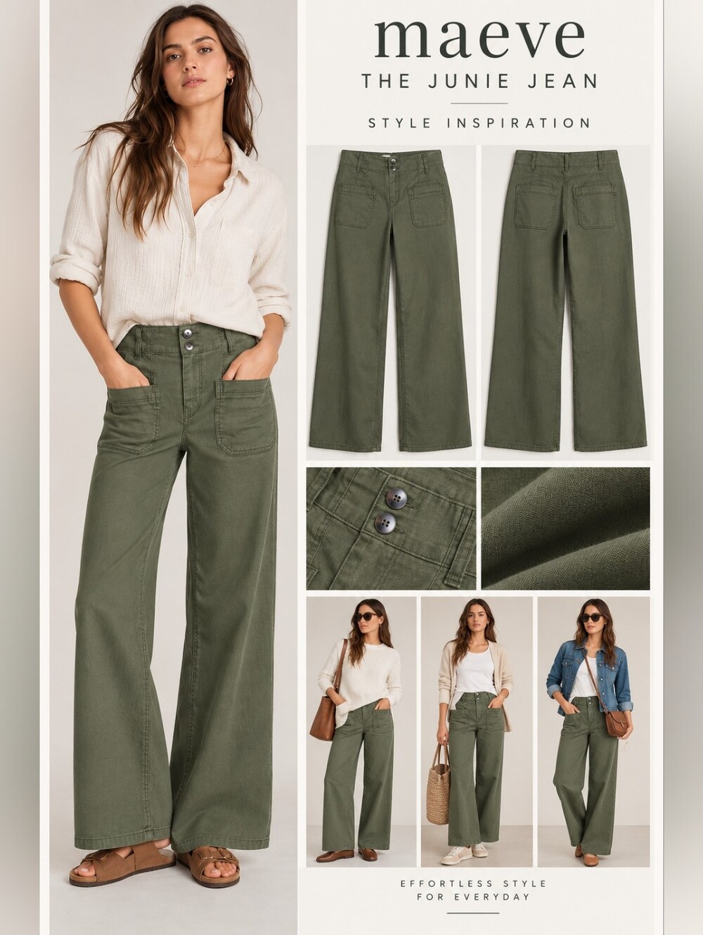 Maeve Junie Jean Olive Green Wide Leg Pants